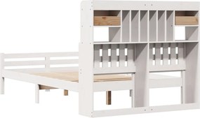 vidaXL Κρεβάτι Βιβλιοθήκη Χωρίς Στρώμα Λευκό 135x190 εκ Μασίφ Πεύκο