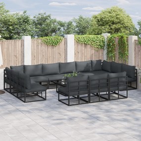 vidaXL Σετ Καναπέ Κήπου με μαξιλάρι με μαξιλάρι 13 pcs Μαύρο Αλουμίνιο