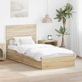 vidaXL Κρεβάτι Αποθήκης Δρύς Sonoma 90 x 190 cm Επεξεργασμένο ξύλο