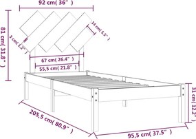 vidaXL Πλαίσιο Κρεβατιού Λευκό 90 x 200 εκ. από Μασίφ Ξύλο