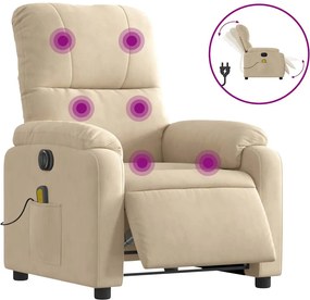 vidaXL Πολυθρόνα Μασάζ Ηλεκτρική Ανακλινόμενη Κρεμ Ύφασμα Μικροϊνών