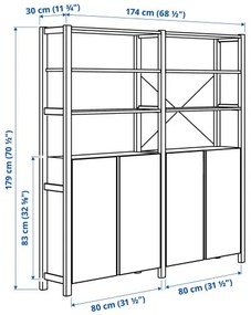 IVAR 2 τμήματα/ράφια/ντουλάπι, 174x30x179 cm 394.039.39
