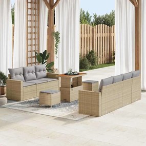 vidaXL Σετ Σαλονιού Κήπου 10 Τεμαχίων από Poly Rattan με Μαξιλάρια σε Μπεζ Χρώμα