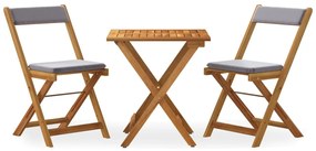 vidaXL Σετ Επίπλων Bistro Πτυσσόμενο 3 τεμ. Μασίφ Ακακία με Μαξιλάρια