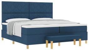 vidaXL Κρεβάτι με Κιβώτιο με Στρώμα & Πάγκο Μπλε 200x200 εκ. Ύφασμα
