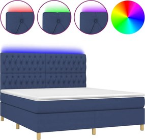 vidaXL Κρεβάτι Boxspring με Στρώμα &amp; LED Μπλε 180x200 εκ. Υφασμάτινο