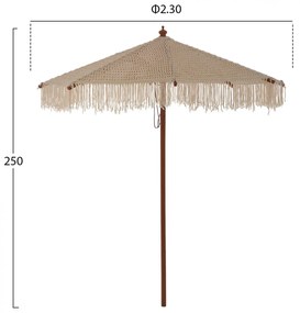 Ομπρέλα Επαγγελματική Xena Μακραμέ Χειροποίητη Μπεζ με Ξύλινο Σκελετό Φ2.3x2.50m.