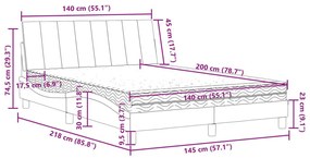 Κρεβάτι με Στρώμα Σκούρο Γκρι 140x200 εκ. Βελούδινο - Γκρι