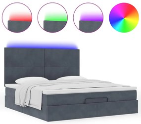 vidaXL Οθωμανικό κρεβάτι με στρώματα & LEDs Σκούρο γκρι Βελούδο