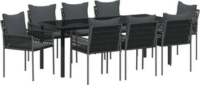 vidaXL Σέτ φαγητού για κήπο 9 pcs Μαύρο και Γκρι Ράτα PE