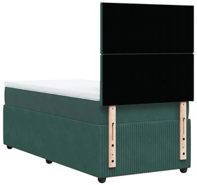 vidaXL Κρεβάτι Boxspring με Στρώμα Σκούρο Πράσινο 90x190 εκ. Βελούδινο