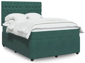 vidaXL Κρεβάτι Boxspring με Στρώμα Σκούρο Πράσινο 160x200εκ. Βελούδινο