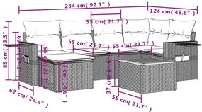 vidaXL Καναπές Σετ 7 Τεμαχίων Μαύρο Συνθετικό Ρατάν με Μαξιλάρια