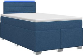 vidaXL Κρεβάτι Box Spring με Στρώμα και LED Μπλε 120 x 200 cm Ύφασμα
