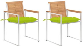 Καρέκλες Κήπου 2 τεμ. από Μασίφ Ξύλο Teak/Ατσάλι με Μαξιλάρια