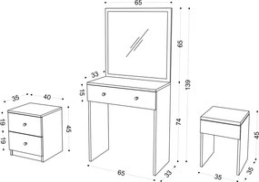 Τουαλέτα Μακιγιάζ Λευκό GRUBA 65x35x139