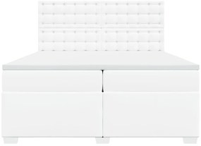 vidaXL Κρεβάτι Boxspring με Στρώμα Λευκό 200x200 εκ. Συνθετικό Δέρμα