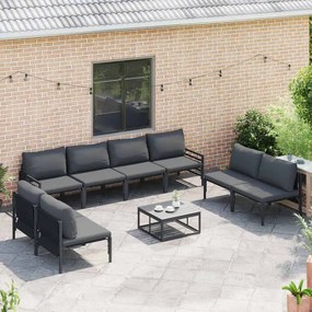 vidaXL Σετ Καναπέ Κήπου με μαξιλάρι 8 pcs Μαύρο Ατσάλι