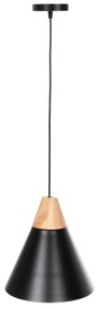 CEILING PENDANT LUMINAIRE  BLACK METAL CAP-WOOD DETAIL Φ22x115Hcm. 22x22x115 εκ.