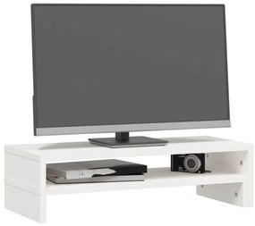 vidaXL Βάση Οθόνης Λευκή (52-101)x22x14 εκ. από Μασίφ Ξύλο Πεύκου