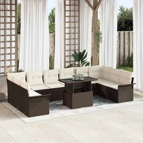 vidaXL Σετ Καναπέ Κήπου με μαξιλάρι 11 pcs Καφέ Πολυ ράταν