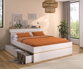 Nestor κρεβάτι διπλό με δυο συρτάρια και ράφια στο κεφαλάρι 225x169x90εκ. ( για στρώμα 160x200εκ. )  Λευκό / Helvezia Oak