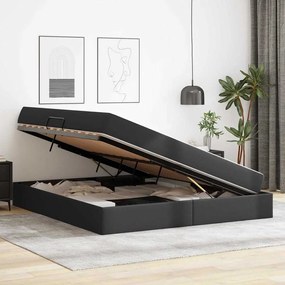 vidaXL Κρεβάτι με αποθηκευτικό χώρο και στρώμα 2 pcs Μαύρο Δέρμα