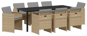 vidaXL Σετ Εξωτερικής Διατροφής 9 Τεμαχίων με Μαξιλάρια Μπεζ Πολυ Ρατάν