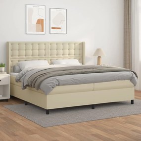 vidaXL Κρεβάτι Boxspring με Στρώμα Κρεμ 200x200 εκ. Συνθετικό Δέρμα
