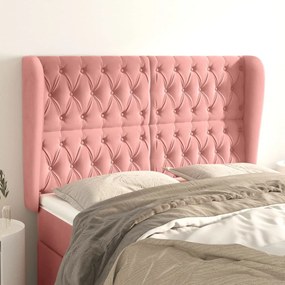 Κεφαλάρι με Πτερύγια Ροζ 163x23x118/128 εκ. Βελούδινο - Ροζ