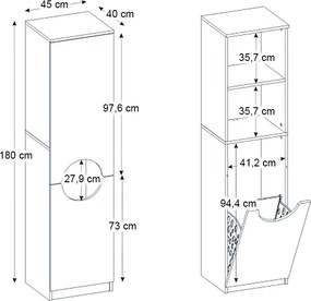 Ντουλάπι με καλάθι απλύτων Verga Megapap χρώμα λευκό 45x40x180εκ.