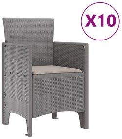 vidaXL Σετ τραπεζαρίας κήπου 11 τεμαχίων με μαξιλάρια ανοιχτό γκρι από συνθετικό ρατάν