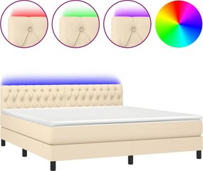 vidaXL Κρεβάτι Boxspring με Στρώμα &amp; LED Κρεμ 160x200 εκ. Υφασμάτινο
