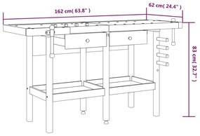 Πάγκος Εργ. Συρτάρια/ Μέγγενες 162x62x83 εκ. Μασίφ Ξύλο Ακακίας - Καφέ