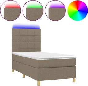 vidaXL Κρεβάτι Boxspring με Στρώμα &amp; LED Taupe 100x200 εκ. Υφασμάτινο