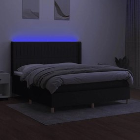vidaXL Κρεβάτι Boxspring με Στρώμα &amp; LED Μαύρο 160x200 εκ. Υφασμάτινο