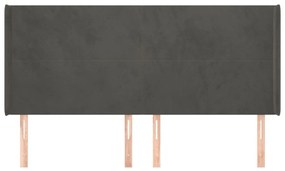 Κεφαλάρι με Πτερύγια Σκούρο Γκρι 163x16x118/128 εκ. Βελούδινο - Γκρι