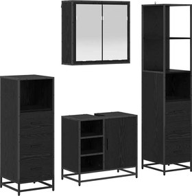 vidaXL Σετ Επίπλων Μπάνιου με ράφι 4 pcs Μαύρη Οξυά Επεξεργασμένο ξύλο
