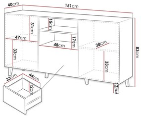 Σιφονιέρα Charlotte H100, Άσπρο, Με συρτάρια και ντουλάπια, Αριθμός συρταριών: 1, 83x151x40cm, 53 kg | Epipla1.gr