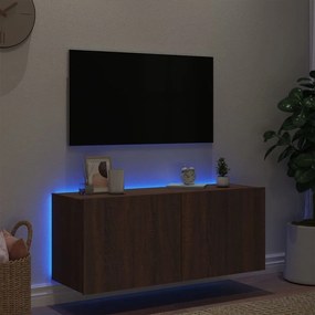 Έπιπλο Τοίχου Τηλεόρασης με LED Καφέ Δρυς 100x35x41 εκ. - Καφέ