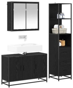 vidaXL Σετ Επίπλων Μπάνιου με ράφι 3 pcs Μαύρη Οξυά Επεξεργασμένο ξύλο