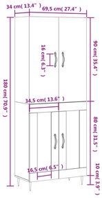 Ντουλάπι Γκρι Sonoma 69,5 x 34 x 180 εκ. Επεξεργασμένο Ξύλο - Γκρι