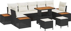 vidaXL Σετ Καναπέ Κήπου με μαξιλάρι 10 pcs Μαύρο Πολυ ράταν