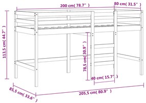 ΚΡΕΒΑΤΙ ΚΟΥΚΕΤΑ ΠΑΙΔΙΚΟ ΜΕ ΣΚΑΛΑ 80 X 200 ΕΚ. ΜΑΣΙΦ ΞΥΛΟ ΠΕΥΚΟΥ 835886