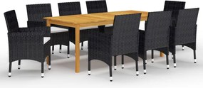 vidaXL Σετ Τραπεζαρίας Κήπου 9 τεμ. Μαύρο