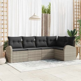 vidaXL Σετ Καναπέ Κήπου με μαξιλάρι 5 pcs Ανοιχτό γκρι Πολυ ράταν