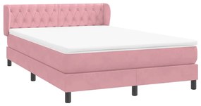 vidaXL Κρεβάτι Boxspring με Στρώμα Ροζ 140x210 εκ. Βελούδινο