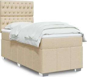 vidaXL Κρεβάτι Boxspring με Στρώμα Κρεμ 90x190 εκ.Υφασμάτινο