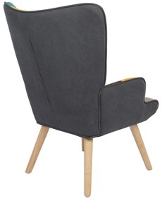 Πολυθρόνα ArteLibre BRIAR Κίτρινο/Μπλε Patchwork Ύφασμα/Ξύλο 73x69x96cm