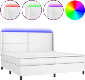 vidaXL Κρεβάτι Boxspring με Στρώμα &amp; LED Λευκό 200x200 εκ. Συνθ. Δέρμα